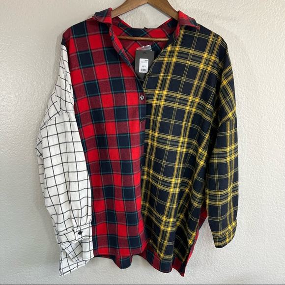 Fashion Nova plaid color block long sleeve button down - Picture 6 of 10